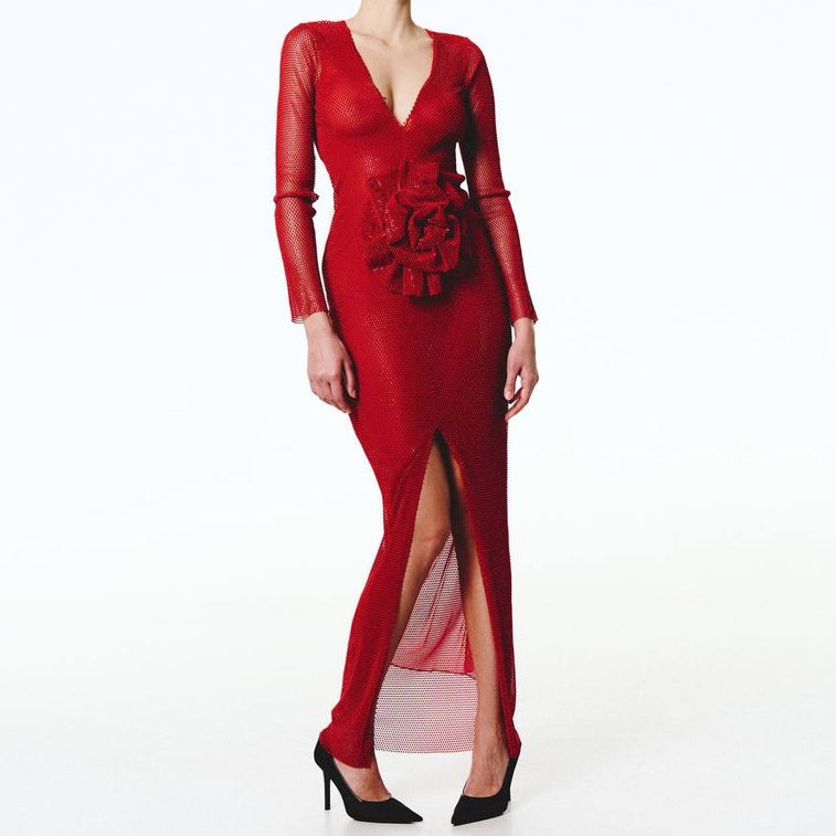 Brand New Santa Sparkle Maxi Red Long Sleeve Dress In Small